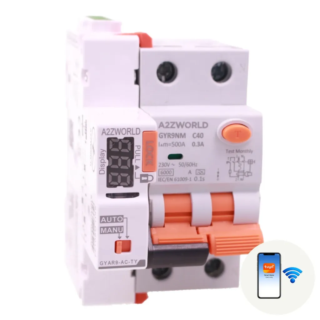 A2ZWORLD RCBO Interruttore Magnetotermico Differenziale Connesso WiFi Con Riarmo Automaico, Tipo A Curva C 1P+N 3M 6000A 300mA AC 230V IP20 IEC61009-1 GYR9NM, Corrente Disponibili 40A 50A 63A