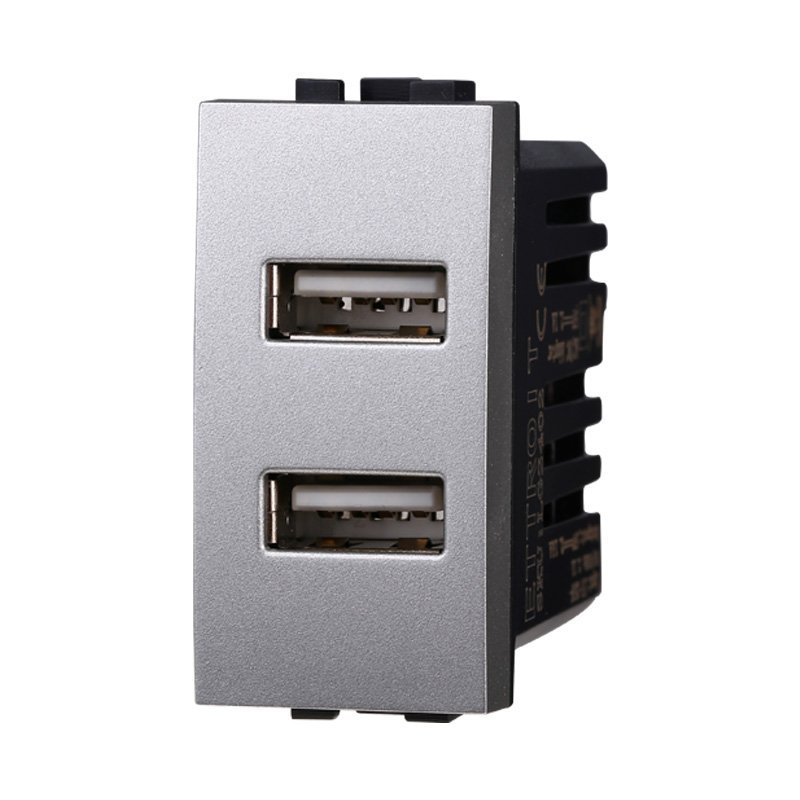 Modulo Presa Caricatore USB 5V 2,1A 2 Porte USB-A Colore GRIGIO Compatibile Con Bticino Living International