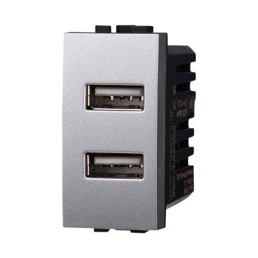 [BLG2402] ETTROIT Modulo Presa Caricatore USB 5V 2,1A 2 Porte USB-A Colore GRIGIO Compatibile Con Bticino Living International