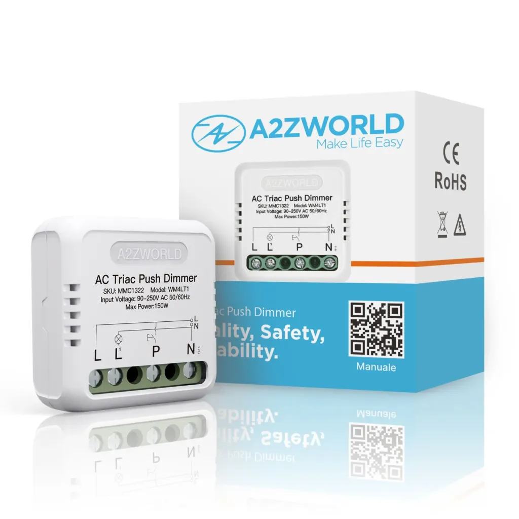 [MMC1322] Push AC Triac Dimmer Taglio di Fase, Pulsante Comando Fase o Neutro, 220V 150W, Regolabile 10-100%, Sincronizzabile e Memoria, per Lampada Led Dimmerabile