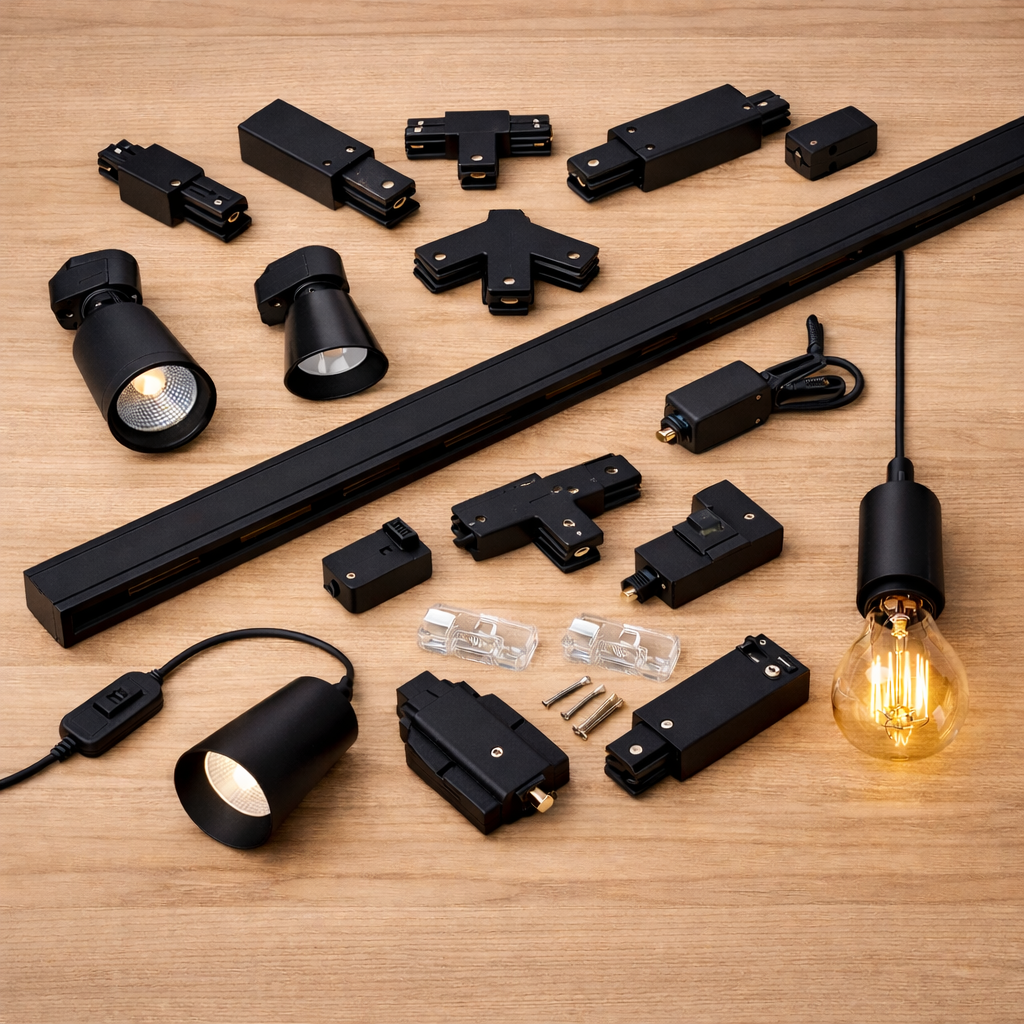 Sistema Illuminazione Binario Trifase Nero, Binario Connettori Giunti Accessori