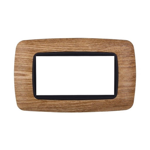 [BLN88405] ETTROIT Placca Plastica Bombata Serie Space 4P Colore Legno Scuro Compatibile Con Bticino Living International