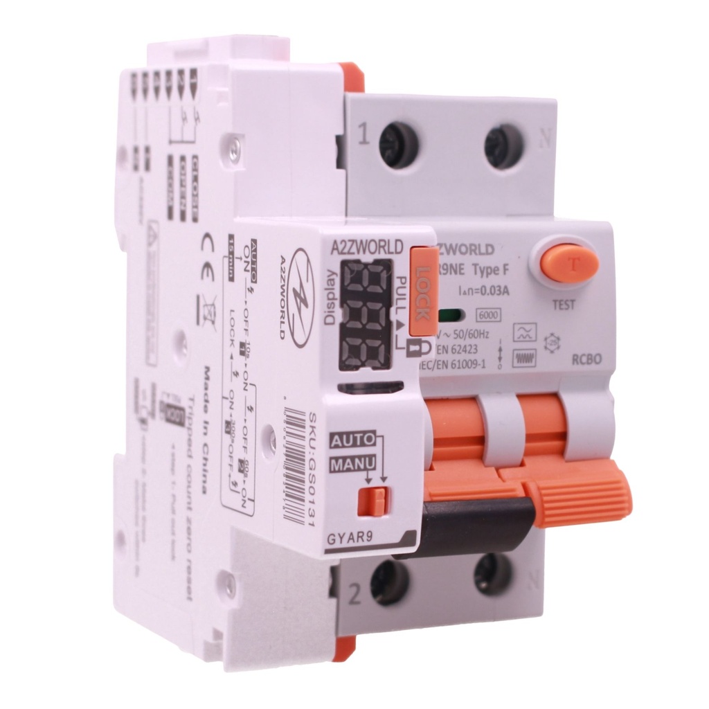 RCBO Interruttore Magnetotermico Differenziale Tipo F con Riarmo Automatico, Curva C 1P+N 3M 6000A 30mA AC 230V IP20 Corrente Disponibili 6A 10A 16A 20A 25A 32A 40A 50A 63A