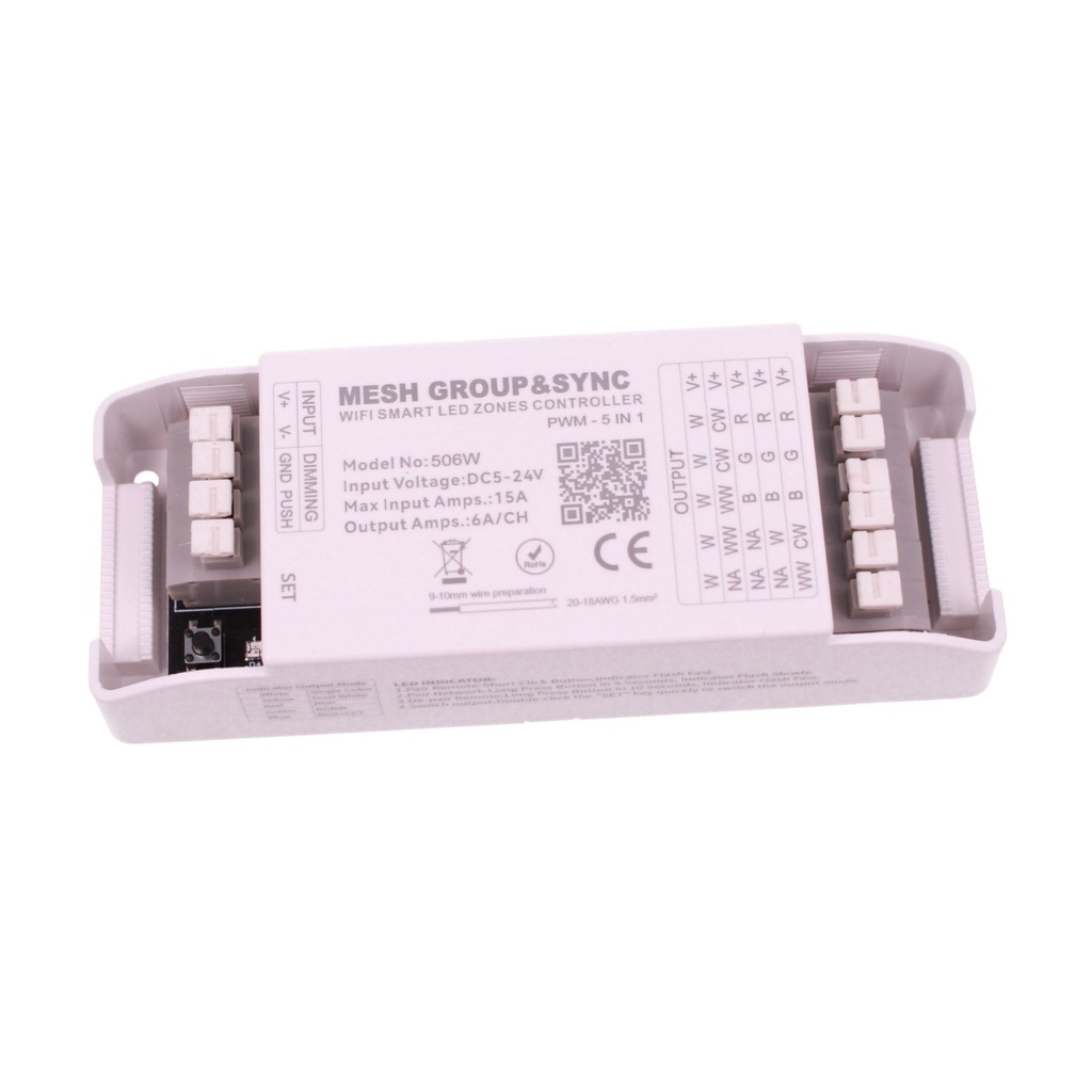 [CLC108W] Led Dimmer Push WIFI, RF 2.4G, Pulsante NO, 5 In 1, DC5-24V 360W 5CHX6A Max 15A, per Striscia Led Mono Colore, CCT, RGB, RGBW, RGBCCT