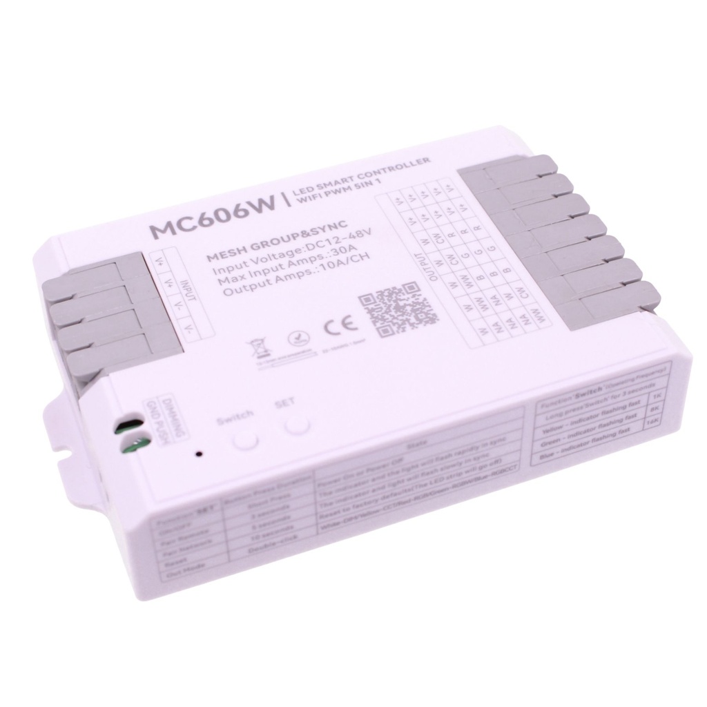 [CLC109W] Centralina Led Dimmer Push WIFI, RF 2.4G, Pulsante NO, Controller PWM 5 In 1, DC5-24V 720W 5CHX10A Max 30A, per Striscia Led Mono Colore, CCT, RGB, RGBW, RGBCCT 