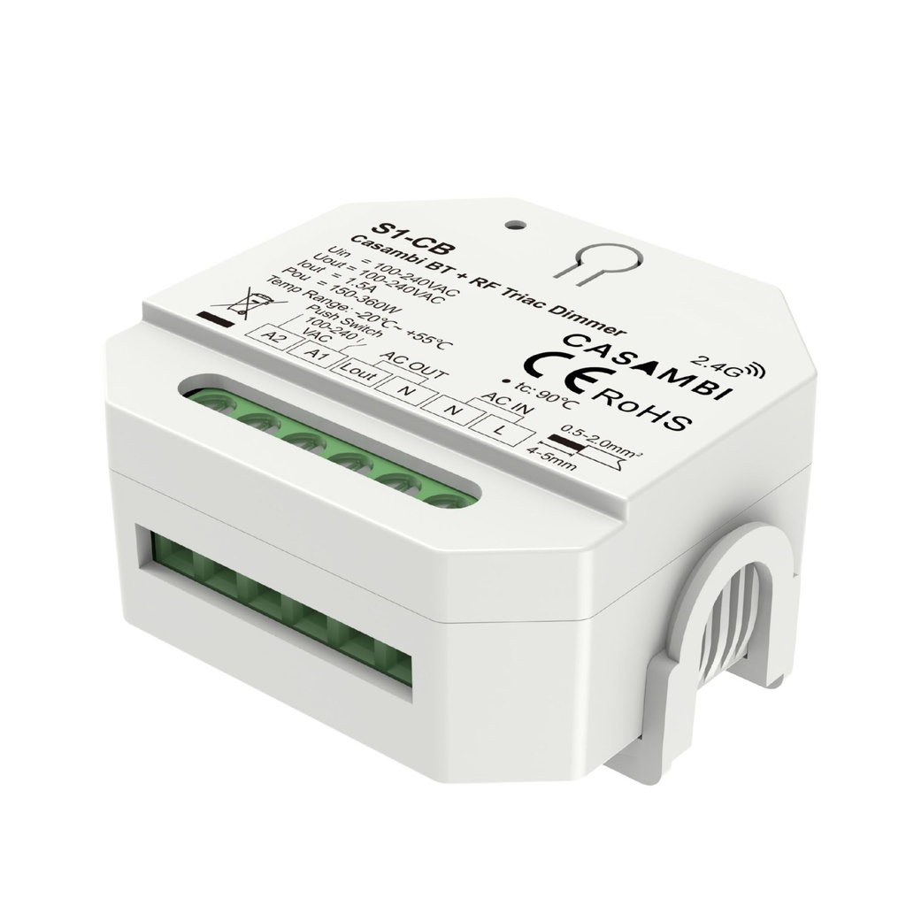 [DD0111] Interruttore Led Triac Dimmer Bluetooth APP Casambi, Pulsante NO, RF 2.4GHz, Per Lampada Led Dimmerabile 220V 1.5A Max 360W 0-100%