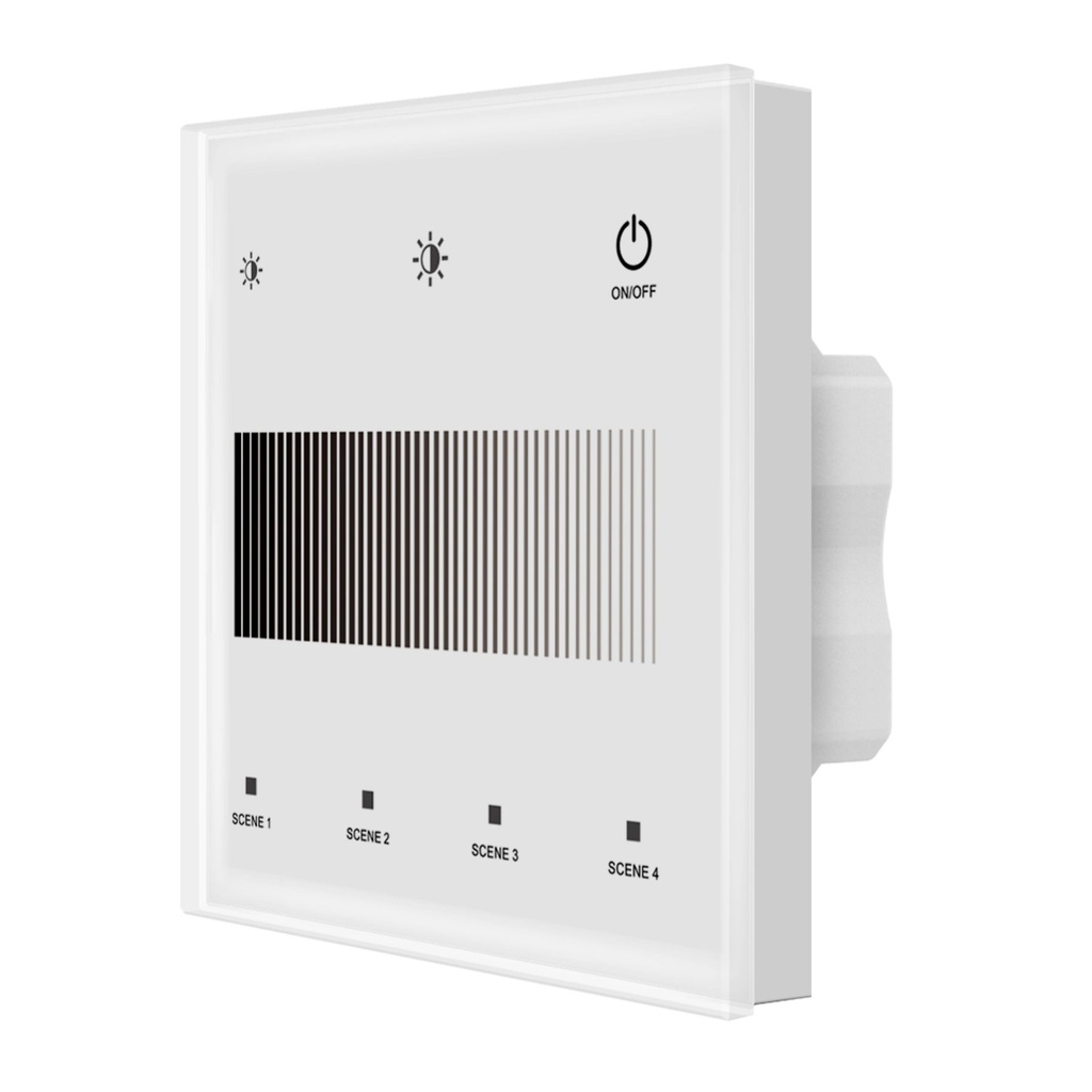 [DD7141] Pannello Touch DALI Bianco, Alimentatore Bus Integrato, 16VDC Max 100mA, 1 Zona 4 Scene, Touch Slider, Per Dimmer DT6, 86X86mm Per Scatola 502