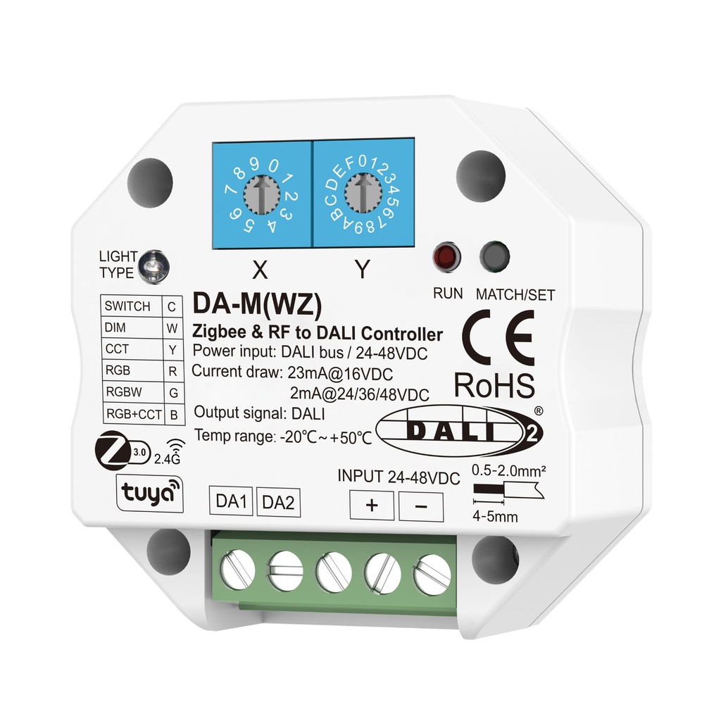 [DD7107] Convertitore Zigbee RF a DALI, Compatibile con Tuya APP e Philips Hue, Controller 6 in 1 per Monocolore CCT RGB RGBW RGB+CCT, 1 Indirizzo, Alimentazione Da Bus 15mA@16VDC o 2mA@24VDC