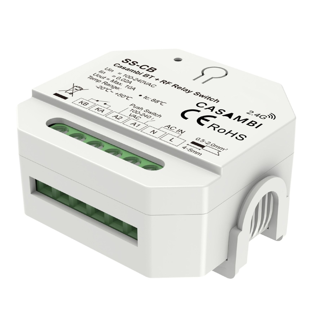 [DD0220] Interruttore Bluetooth Casambi, Relè Smart con Contatto Pulito 10A, RF 2.4GHz, Pulsante Esterno, per Luci LED Non Dimmerabili 220V, APP e Telecomando