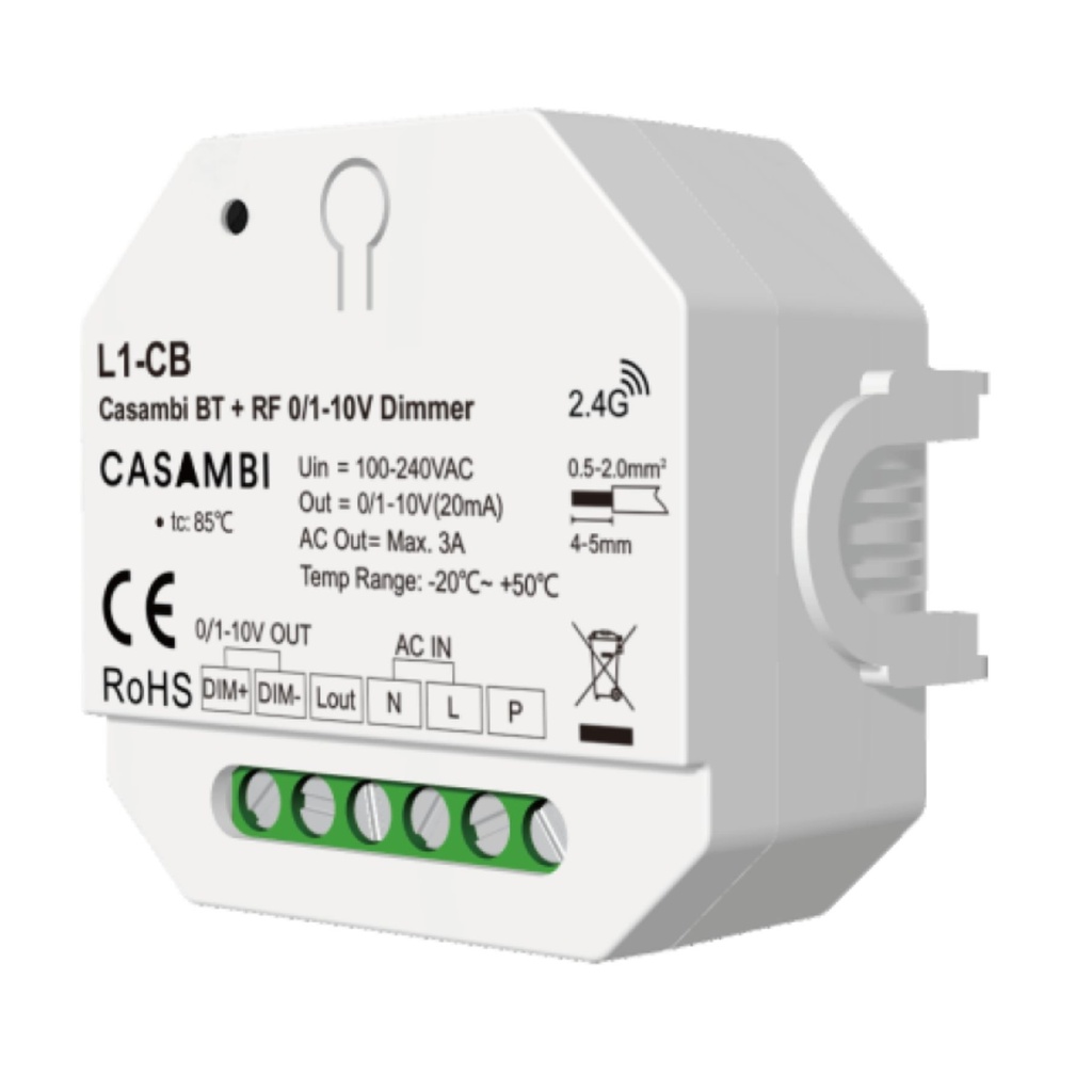 [DD0001] Dimmer 0-10V Casambi Bluetooth RF, 1 Canale, con Relè AC Integrato