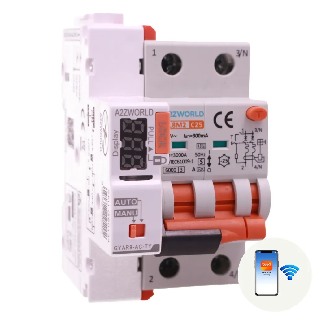 A2ZWORLD RCBO Selettivo A(S) Riarmo Automatico WIFI, Interruttore Magnetotermico Differenziale Tipo S Classe A Curva C 2P Veri 2M 6000A 300mA AC 230V PL8M2, Corrente Disponibili 25A 32A 40A