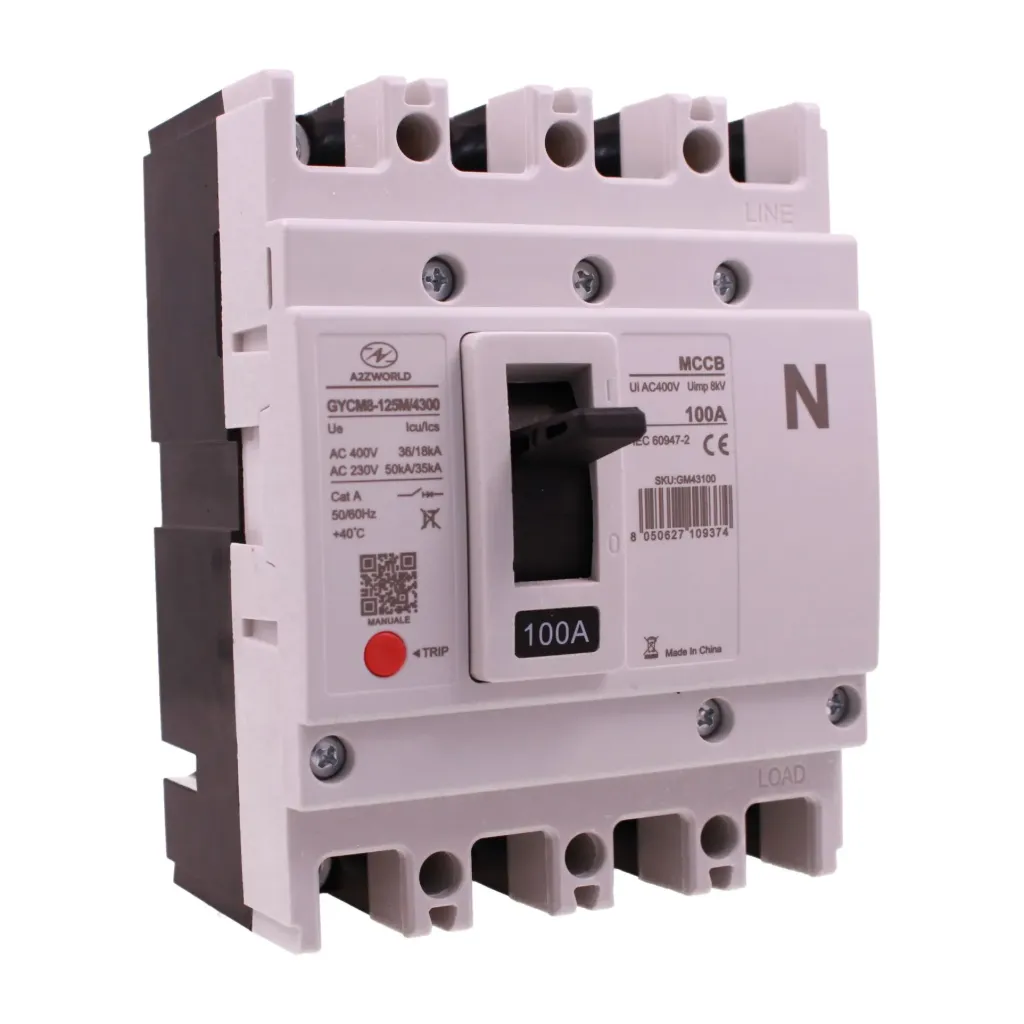 Interruttore Scatolato MCCB 4 Poli 3P+N, Magnetotermico Industriale Trifase, Icu/Ics 36kA/18kA, Ui AC400V, Uimp 8kV, Cat. A, IEC 60947-2, Disponibili 100A 125A