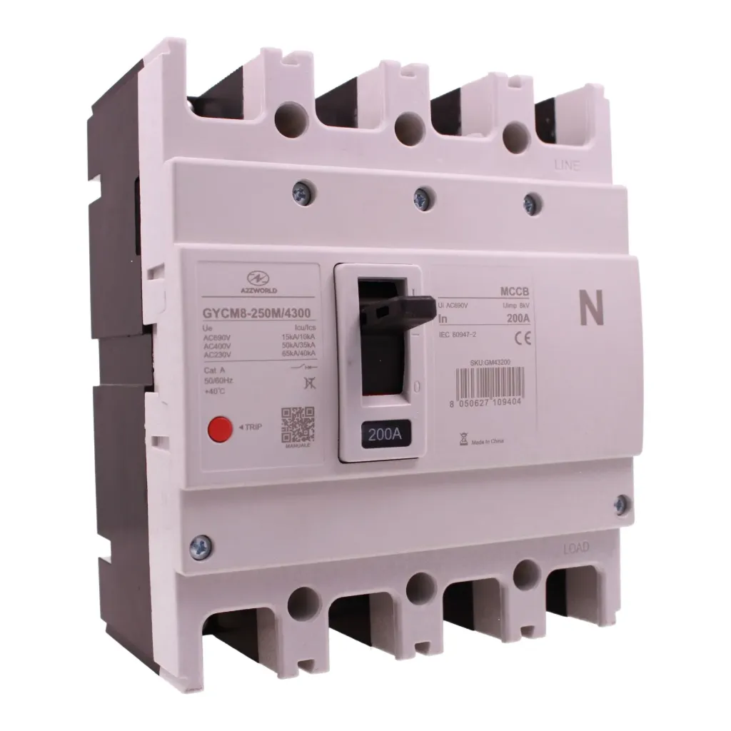 Interruttore Scatolato MCCB 250A 4 Poli 3P+N, Magnetotermico Industriale Trifase, Icu/Ics 50kA/35kA, Ui AC690V, Uimp 8kV, Cat. A, IEC 60947-2, Disponibili 200A 250A