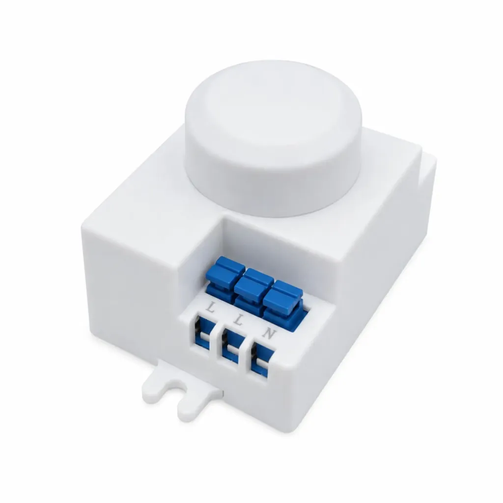 [AP158675] Sensore di Movimento a Microonde 360° da Superficie, Rilevatore Presenza per Luci 220V, Distanza Regolabile 1-8m, Timer 8 sec-12 min, Sensore Crepuscolare 2-2000 Lux, IP20, 55x41x40mm