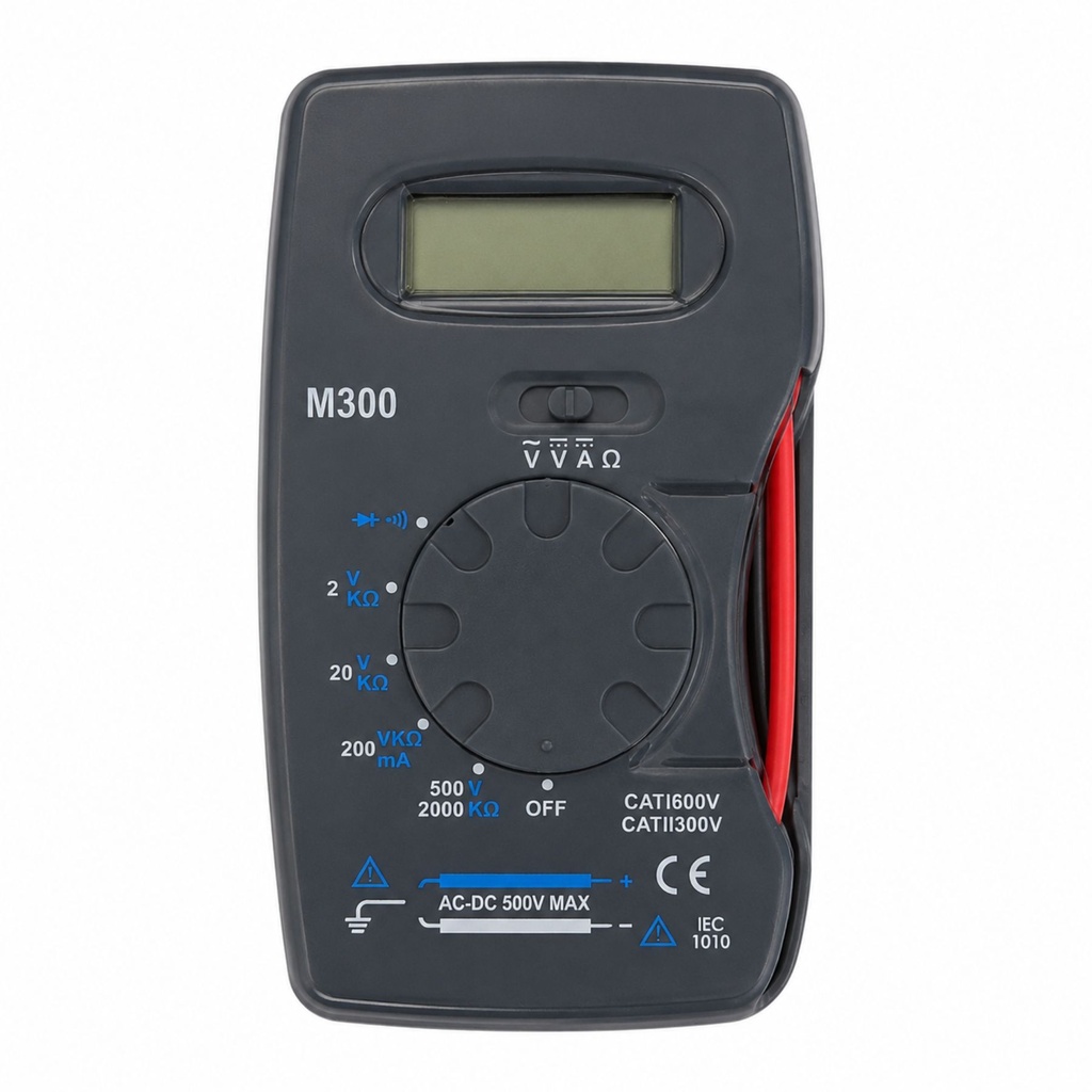 [AS068001] Multimetro Digitale M300, Tester AC/DC 500V con Display LCD, Pila 23A 12V Incluso