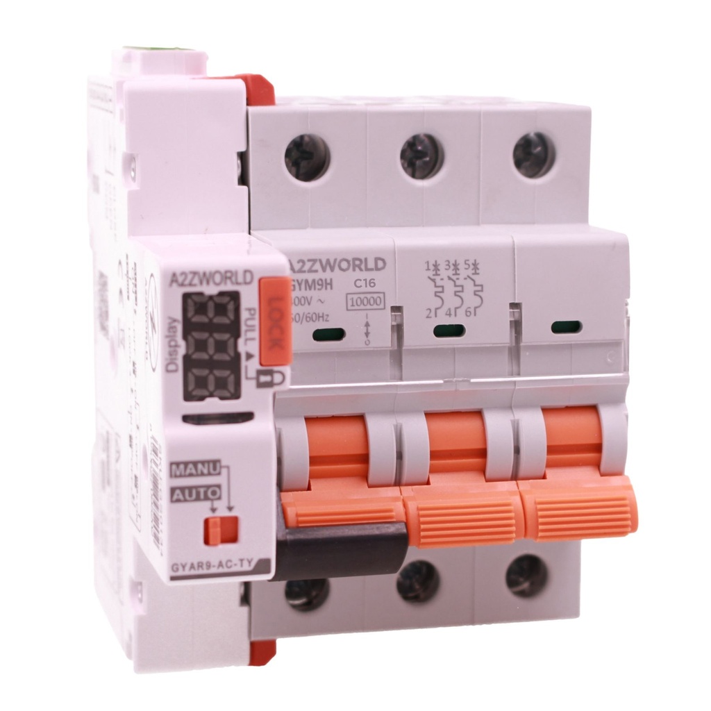 MCB Interruttore Magnetotermico WIFI Con Riarmo Automatico, Curva C 3P 4M 10kA AC 400V IP20 GYM9H, App Tuya