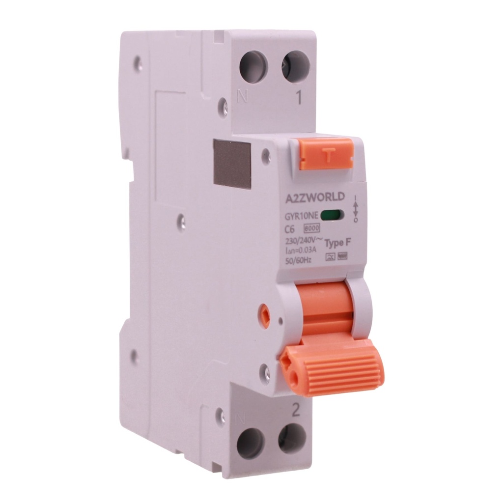 RCBO Interruttore Magnetotermico Differenziale Tipo F Slim 1 Modulo DIN, Curva C 1P+N 6000A 30mA AC 230V IP20, Corrente Disponibili 6A 10A 16A 20A 25A 32A 40A