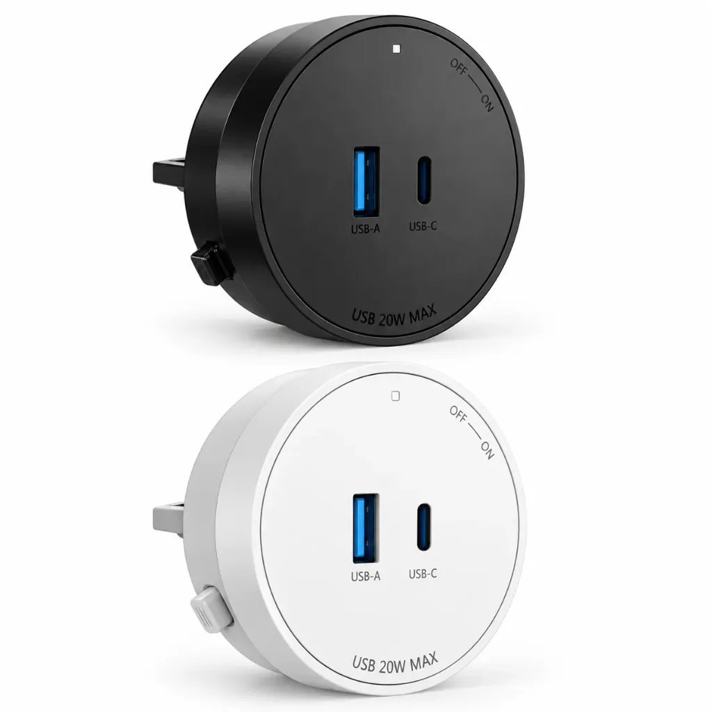 Presa USB-A + USB-C PD 20W Per Multipresa Da Binario, 5V 3A 9V 2.22A 12V 1.67A, GONEO Power Track