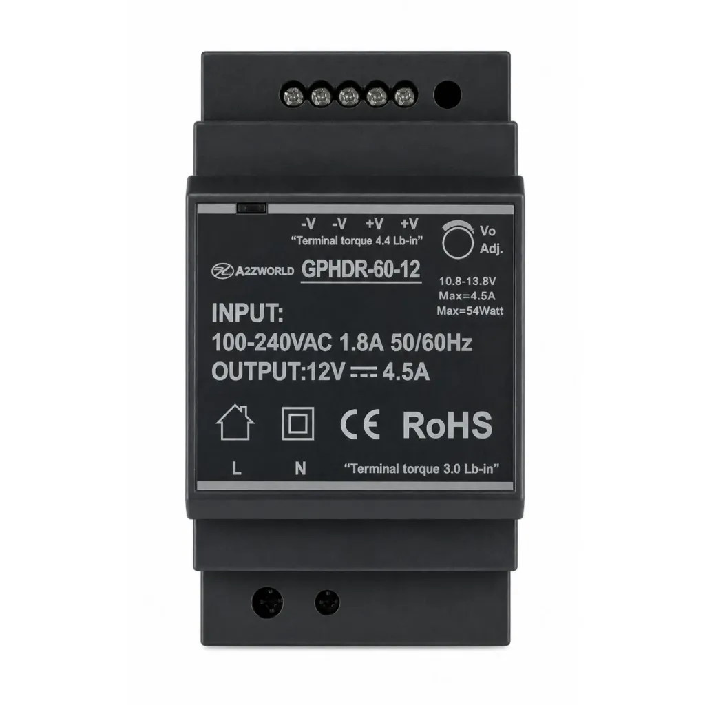 Alimentatore Trasformatore Da Guida Barra DIN 60W, 3 Moduli, Serie HDR-60, Disponibili DC 12V 24V