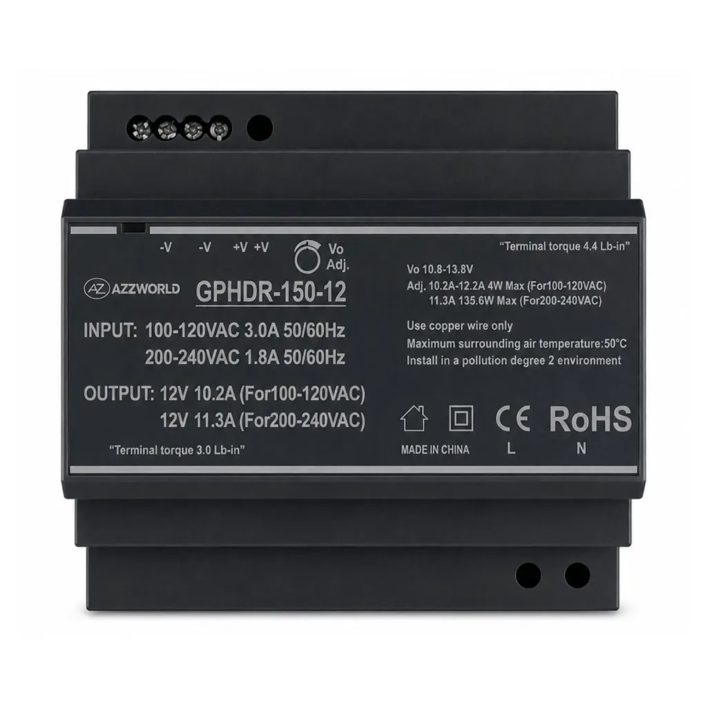 Alimentatore Trasformatore Da Guida Barra DIN 150W, 6 Moduli, Serie HDR-150, Disponibili DC 12V 24V