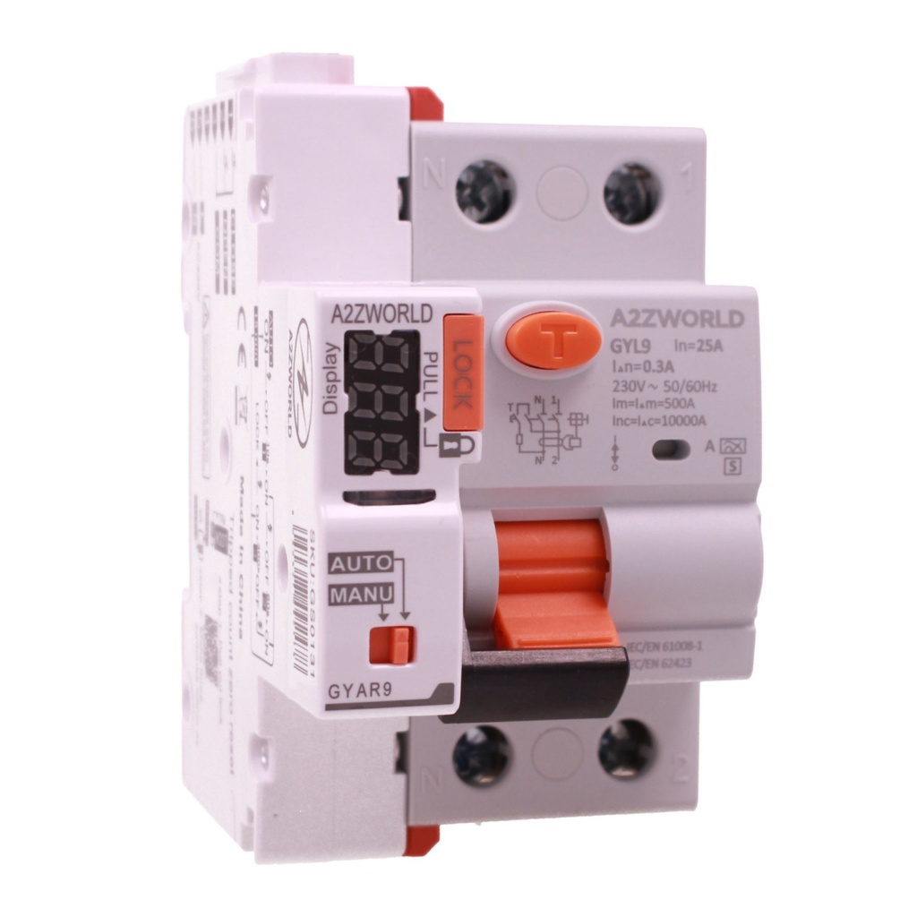 RCCB Interruttore Differenziale Selettivo Tipo S Classe A Con Riarmo Automatico, 300mA/0.3A 1P+N 2M 10kA AC 230V IP20, GYL9
