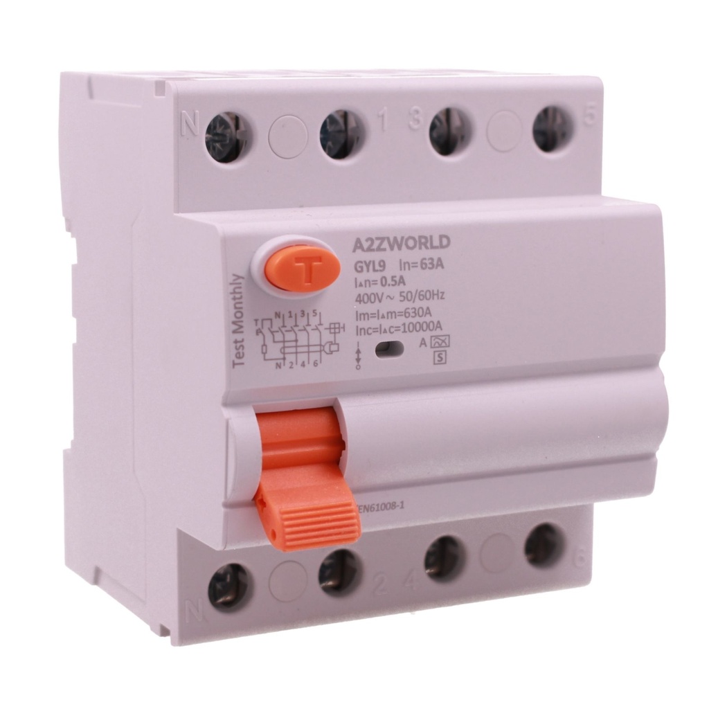 RCCB Interruttore Differenziale Selettivo Tipo A S 500mA/0.5A 3P+N 4M 10kA AC 400V IP20 Elettromeccanico IEC61008-1 GYL9
