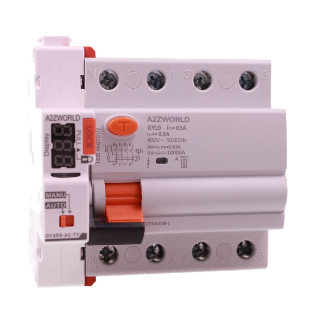 RCCB Interruttore Differenziale Selettivo WIFI Riarmabile, Tipo A S 500mA/0.5A 3P+N 4M 10kA AC 400V IP20 Elettromeccanico IEC61008-1 GYL9, Corrente Disponibili 63A 100A
