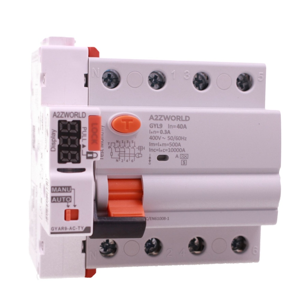 RCCB Interruttore Differenziale Selettivo WIFI Riarmabile, Tipo A S 300mA/0.3A 3P+N 4M 10kA AC 400V IP20 Elettromeccanico IEC61008-1 GYL9, Corrente Disponibili 40A 63A 100A