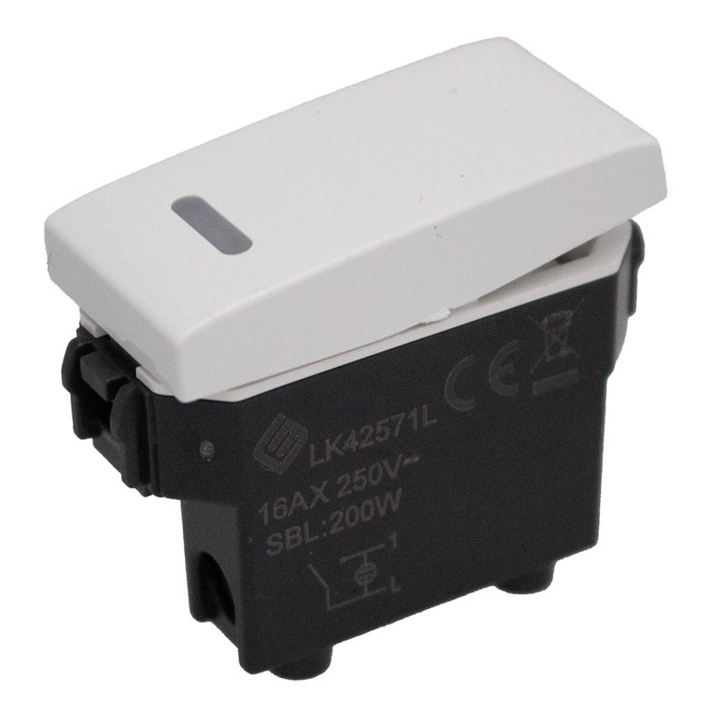 [LK42571L] Interruttore Unipolare 1P 16A Con Indicatore Luce Led Colore Bianco Compatibile Con Bticino Living e Vimar Plana