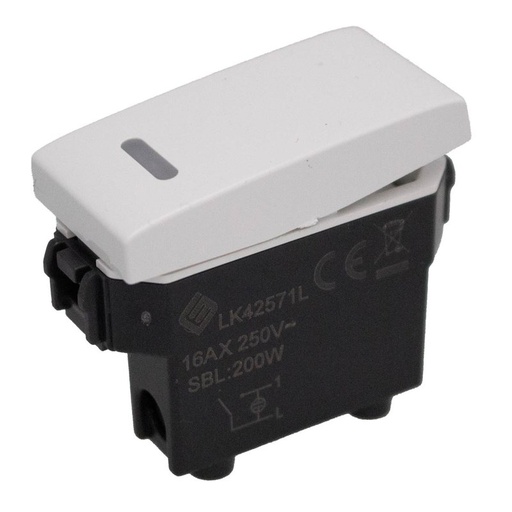 [LK42571L] Interruttore Unipolare 1P 16A Con Indicatore Luce Led Colore Bianco Compatibile Con Bticino Living e Vimar Plana