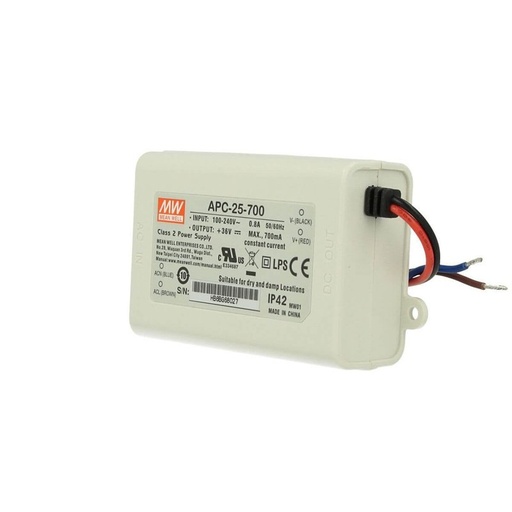 [MW-APC-25-700] Led Driver CC MeanWell APC-25-700 Trasformatore 700mA 9V-36V DC 25W Corrente Costante IP42