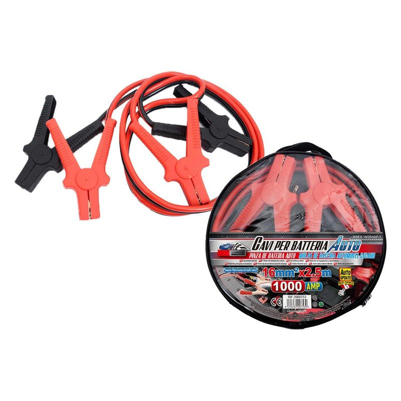 Kit cavi avviamento batteria 1000A 16mm² 2,5m per auto e moto emergenza