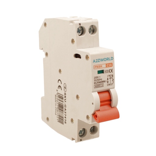 [GA37416] MCB Interruttore Magnetotermico Automatico Curva C 1P+N 1M 6000A C16A AC 230V IP20 PN8H