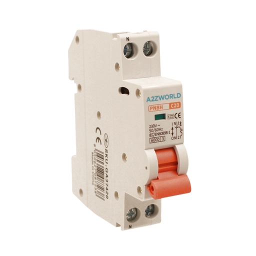 [GA37420] MCB Interruttore Magnetotermico Automatico Curva C 1P+N 1M 6000A C20A AC 230V IP20 PN8H