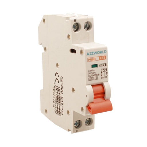 [GA37432] MCB Interruttore Magnetotermico Automatico Curva C 1P+N 1M 6000A C32A AC 230V IP20 PN8H