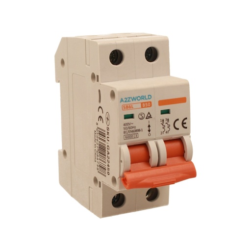 [GA22450] A2ZWORLD MCB Interruttore Magnetotermico Automatico Curva B 2P 2M 6000A B50A AC 400V IP20 IEC60898-1 SB6L