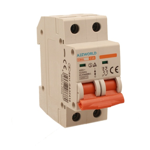 [GA32410] A2ZWORLD MCB Interruttore Magnetotermico Automatico Curva C 2P 2M 6000A C10A AC 400V IP20 IEC60898-1 SB6L