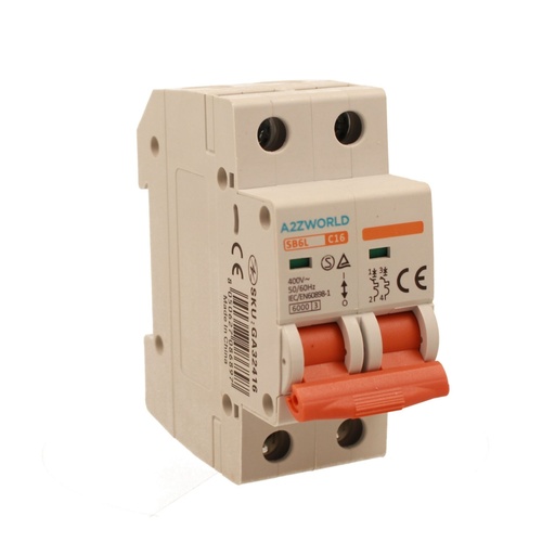 [GA32416] MCB Interruttore Magnetotermico Automatico Curva C 2P 2M 6000A C16A AC 400V IP20 SB6L