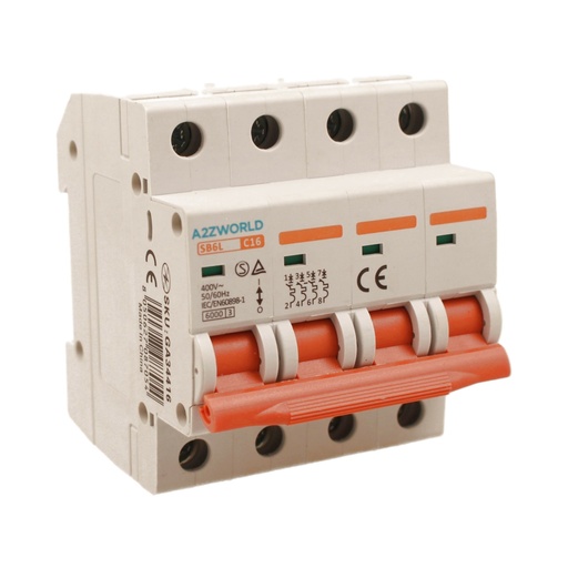 [GA34416] MCB Interruttore Magnetotermico Trifase 380V 16A Curva C 4P 4M 6000A C16A AC 400V IP20 SB6L