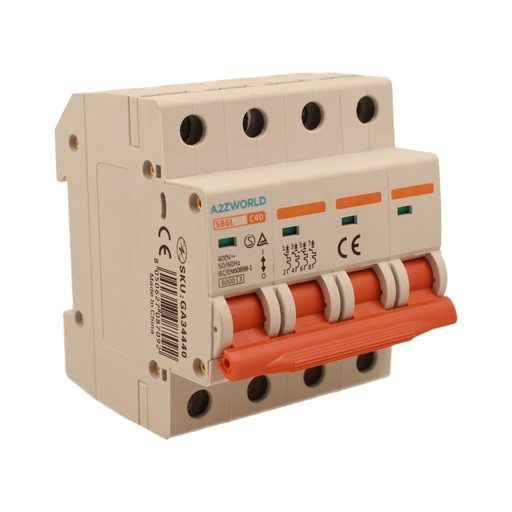 [GA34440] A2ZWORLD MCB Interruttore Magnetotermico Automatico Curva C 4P 4M 6000A C40A AC 400V IP20 IEC60898-1 SB6L