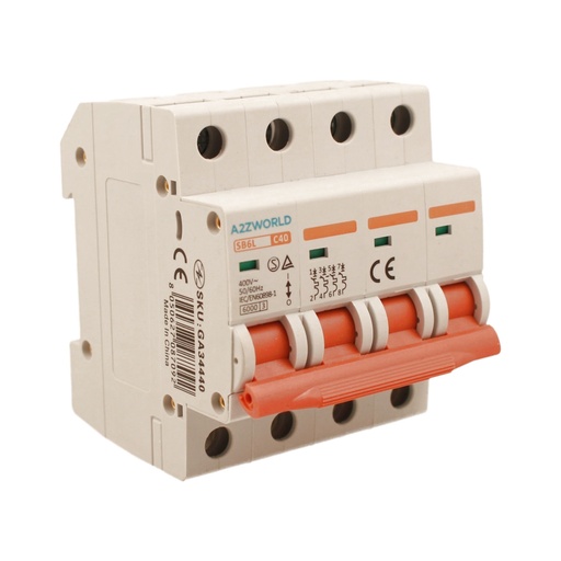 [GA34440] MCB Interruttore Magnetotermico Trifase 380V 40A Curva C 4P 4M 6000A C40A AC 400V IP20 SB6L