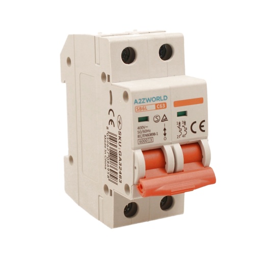 [GA32463] MCB Interruttore Magnetotermico Automatico Curva C 2P 2M 6000A C63A AC 400V IP20 SB6L