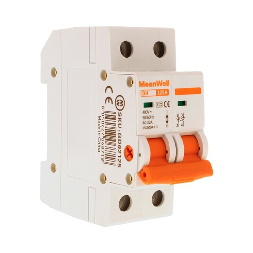 [GD02125] MeanWell Interruttore Sezionatore Modulare 2P 2M 125A AC 400V IP20 IEC60947-3 DH