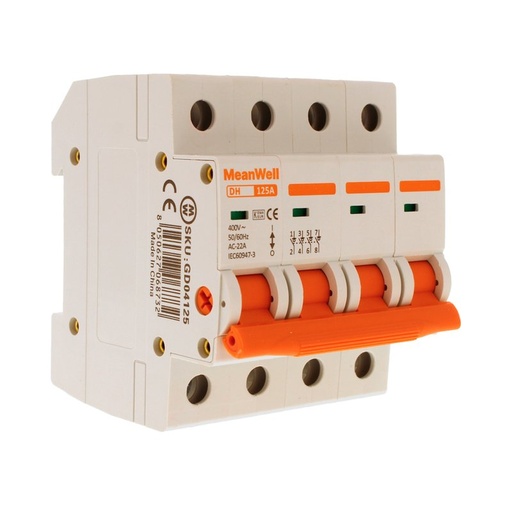 [GD04125] MeanWell Interruttore Sezionatore Modulare 4P 4M 125A AC 400V IP20 IEC60947-3 DH