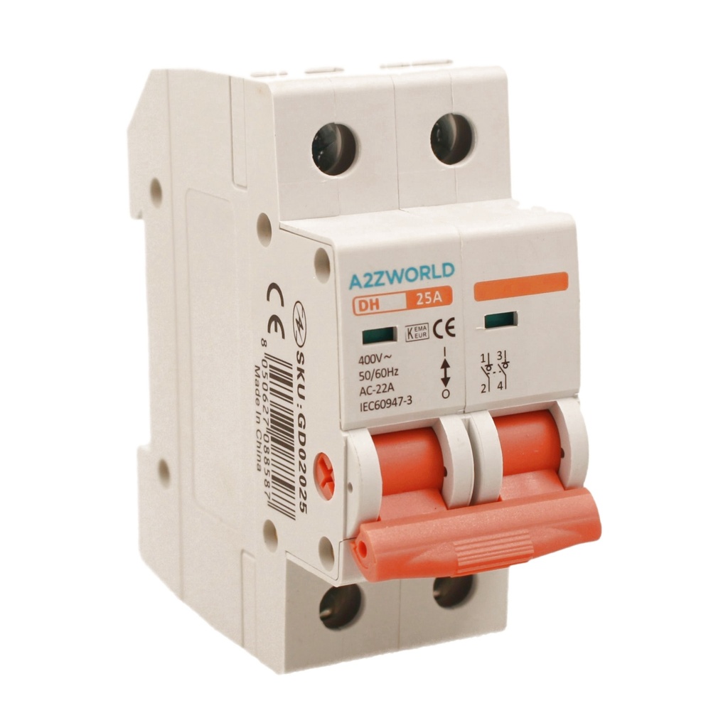 A2ZWORLD Interruttore Sezionatore Modulare 2P 2M AC 400V IP20 DH, Disponibili 25A 40A 63A 125A