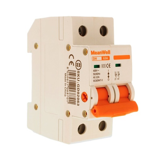 [GD02063] MeanWell Interruttore Sezionatore Modulare 2P 2M 63A AC 400V IP20 IEC60947-3 DH
