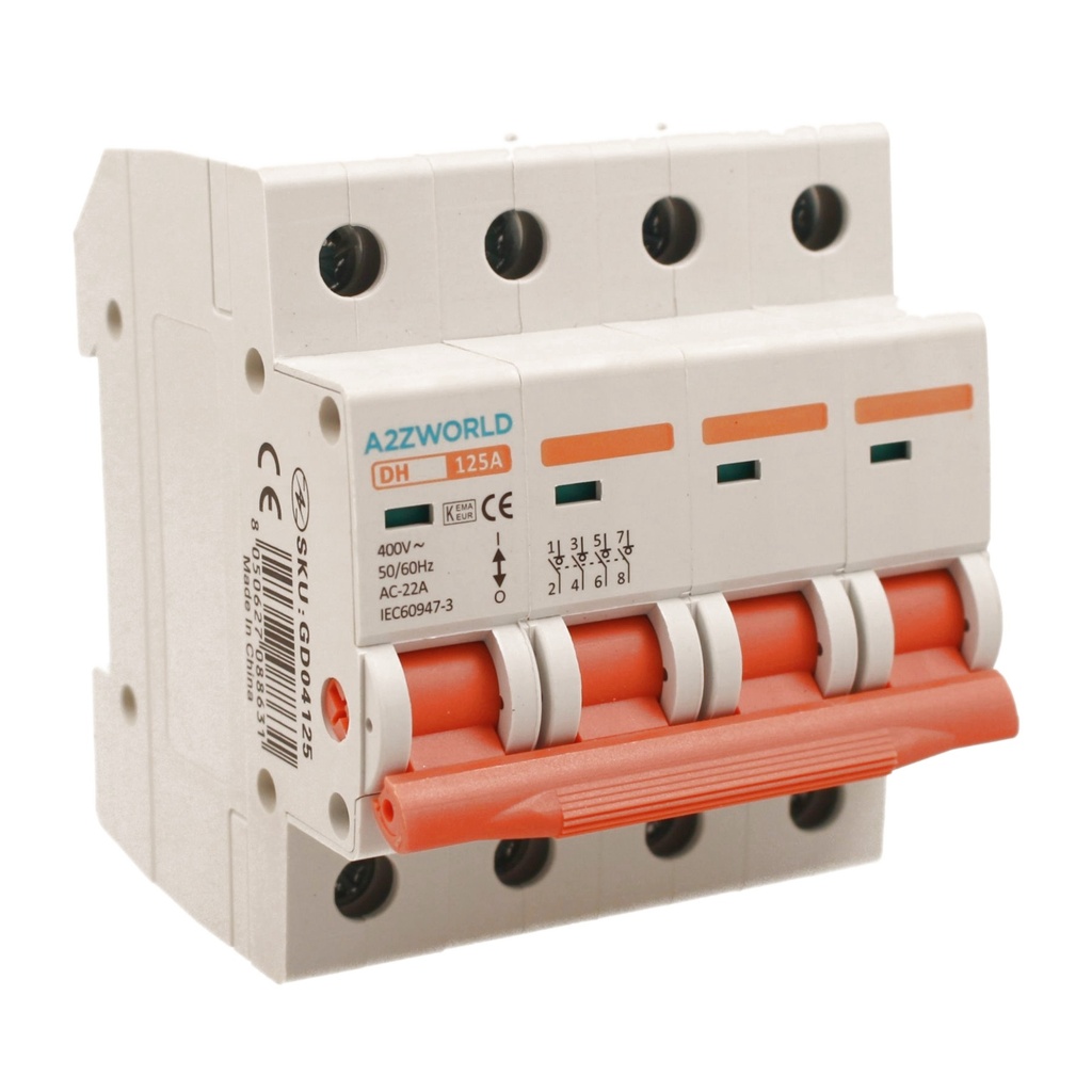 A2ZWORLD Interruttore Sezionatore Modulare 4P 4M AC 400V IP20 DH