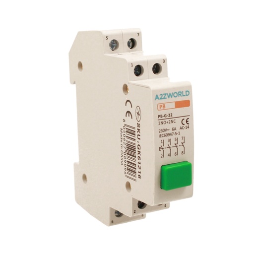 [GK61216] Pulsante Modulare Con Spia Luce Led Verde 1M 2NO+2NC 6A AC 230V IP20 IEC60947-5-1 PB