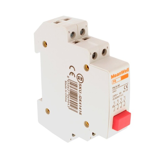 [GK41416] MeanWell Pulsante Modulare Con Spia Luce Led Rosso 1M 4NO 16A AC 230V IP20 IEC60947-5-1 PB