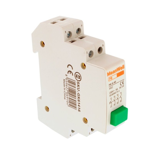 [GK61416] MeanWell Pulsante Modulare Con Spia Luce Led Verde 1M 4NO 16A AC 230V IP20 IEC60947-5-1 PB